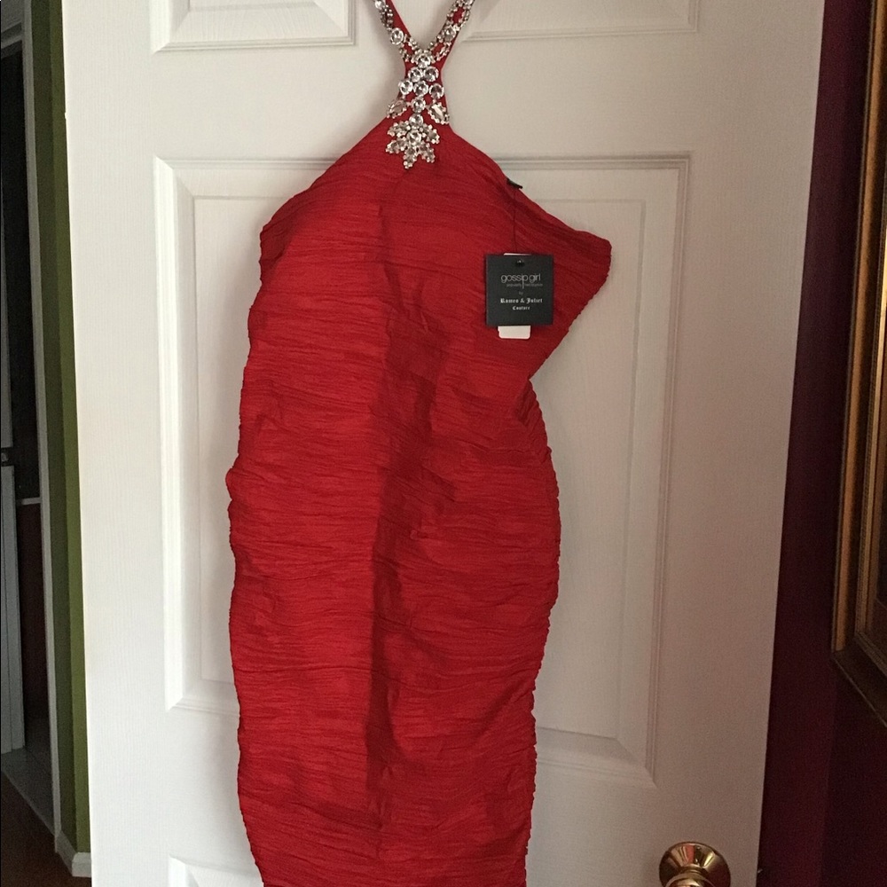 Red Romeo & Juliet Embellished Halter Dress